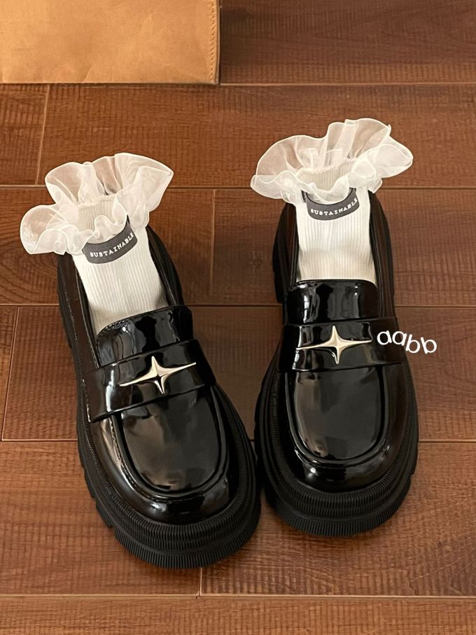 圆头 低帮 一脚蹬 深口鞋 皮革 