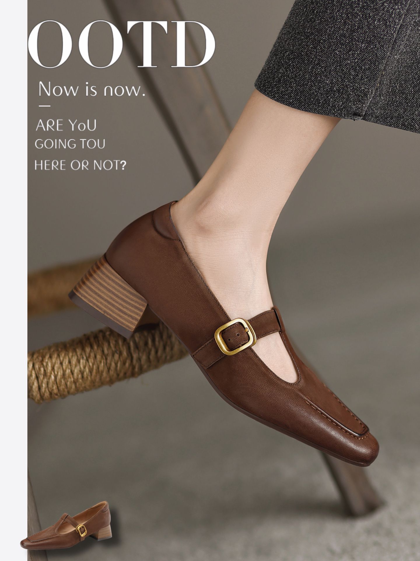 粗跟 中跟 低帮 袢扣 中口鞋 皮革  - VALI鞋履AI设计主图