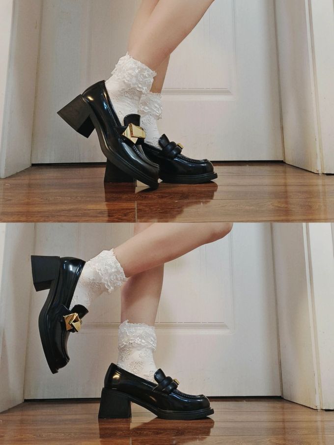 粗跟 中跟 方头 低帮 一脚蹬 深口鞋 皮革 