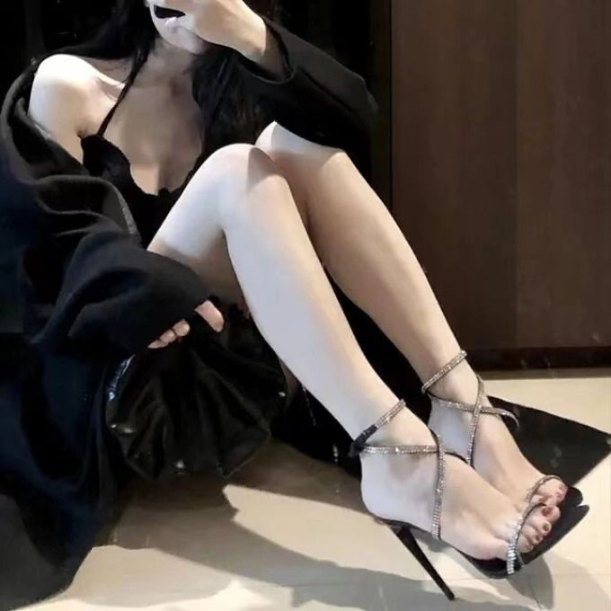 细跟 高跟 低筒 网面 