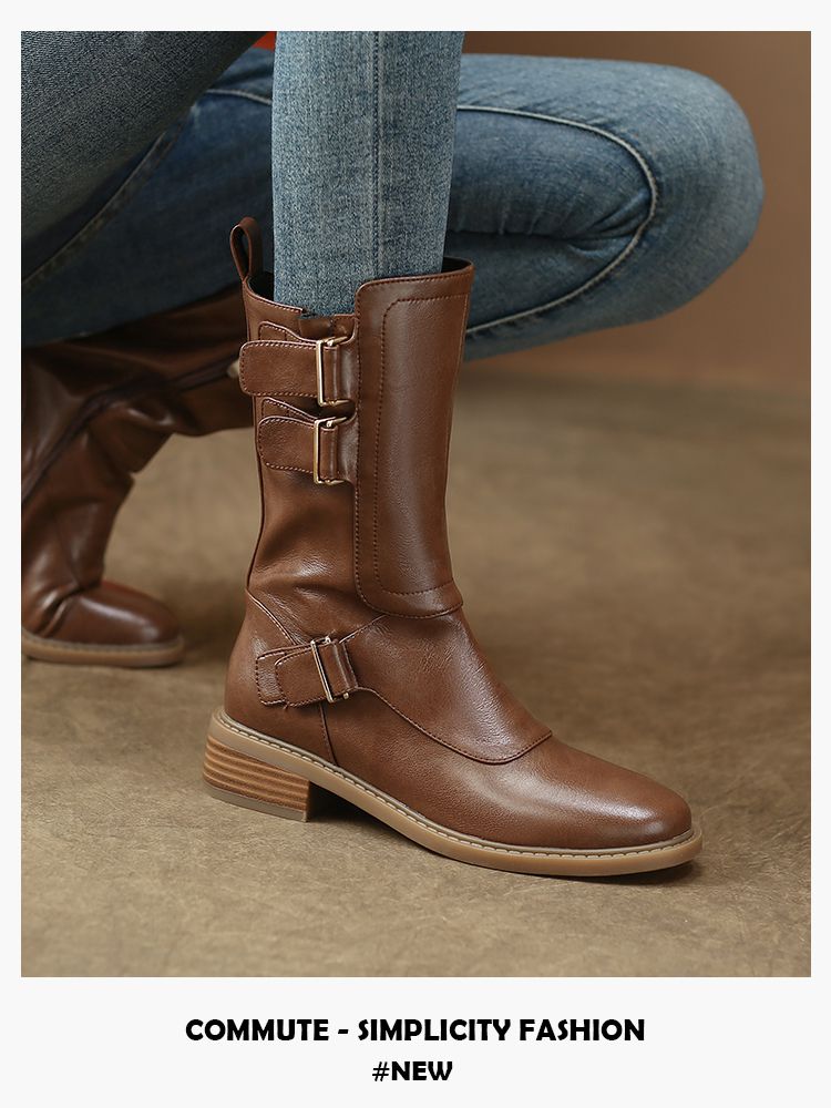 粗跟 低跟 圆头 拉链 低筒 皮革  - VALI鞋履AI设计主图