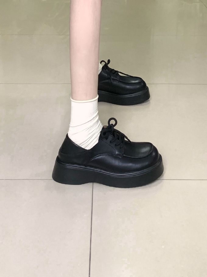 厚底 圆头 低帮 系带 深口鞋 皮革 