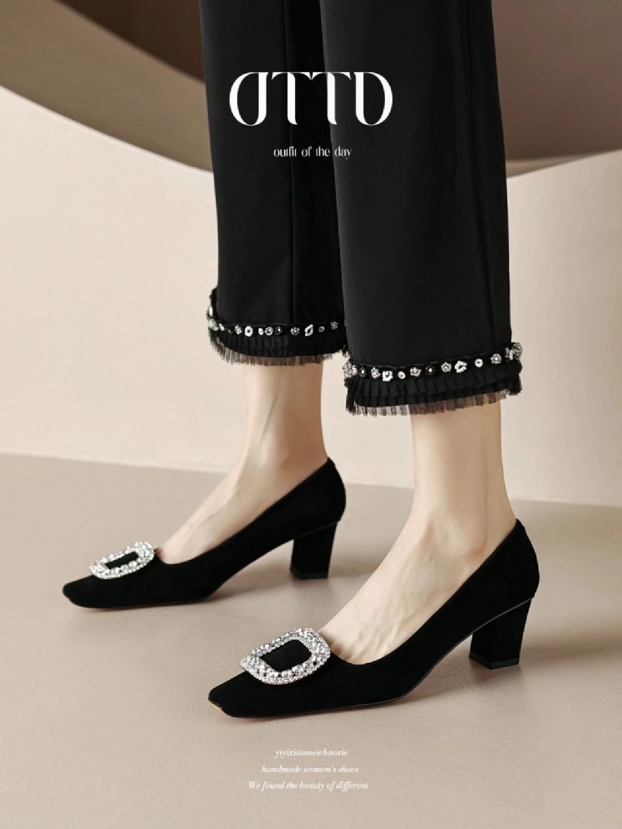 粗跟 中跟 尖头 低帮 一脚蹬 浅口鞋 皮革  - VALI鞋履AI设计主图