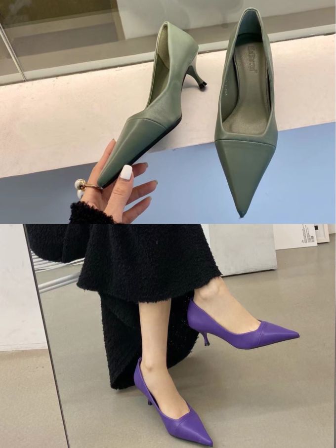 尖头 低帮 一脚蹬 浅口鞋 皮革 