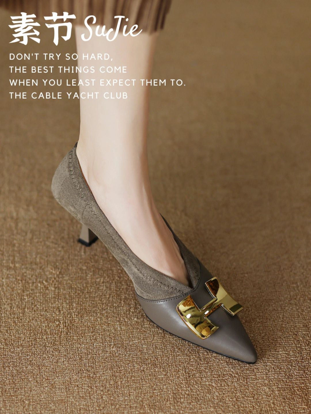 细跟 中跟 尖头 低帮 一脚蹬 浅口鞋 皮革  - VALI鞋履AI设计主图