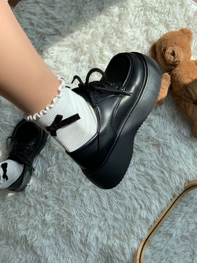 厚底 圆头 低帮 系带 深口鞋 皮革 