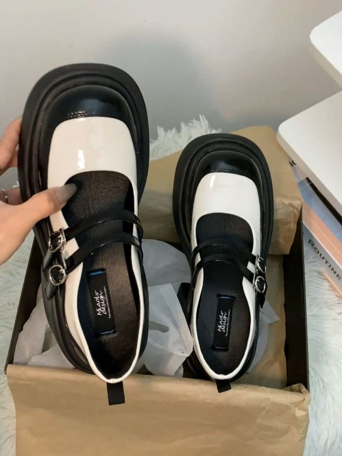 圆头 袢扣 中口鞋 皮革 