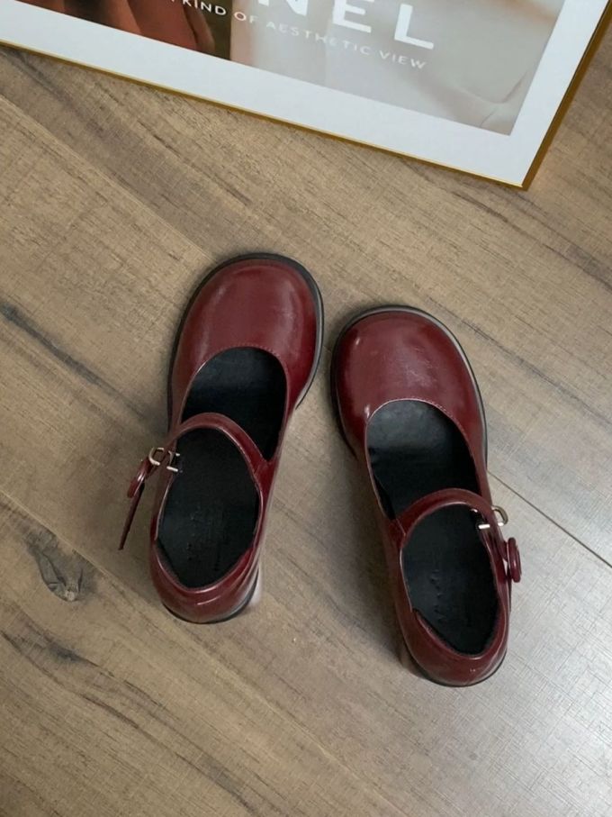 圆头 袢扣 中口鞋 皮革 