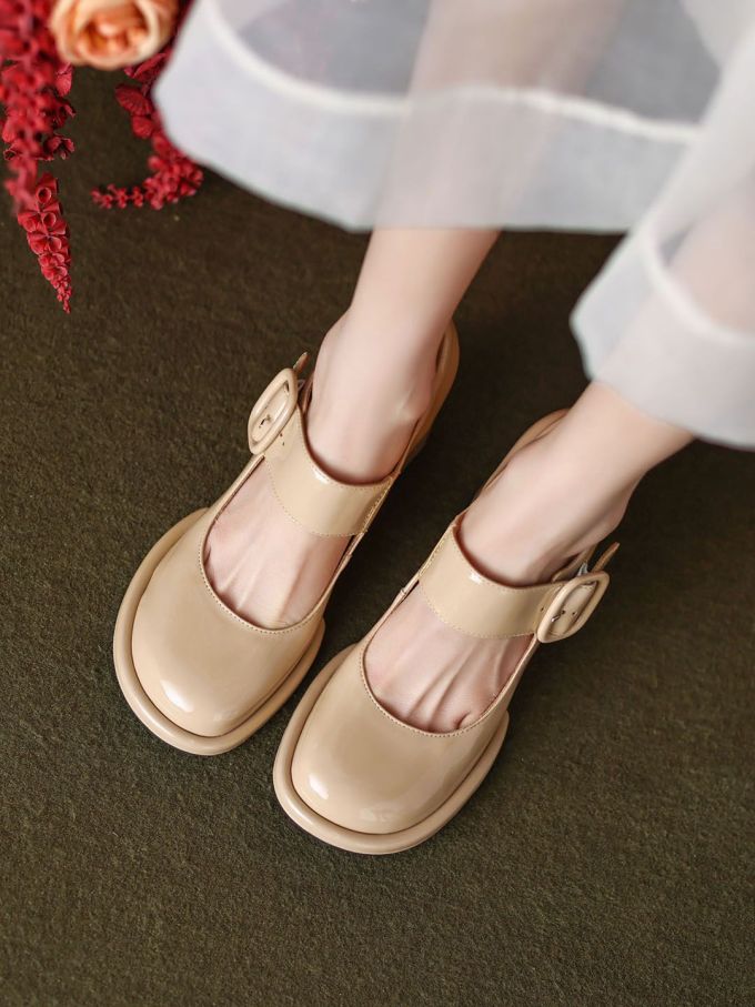 圆头 低帮 袢扣 浅口鞋 皮革 