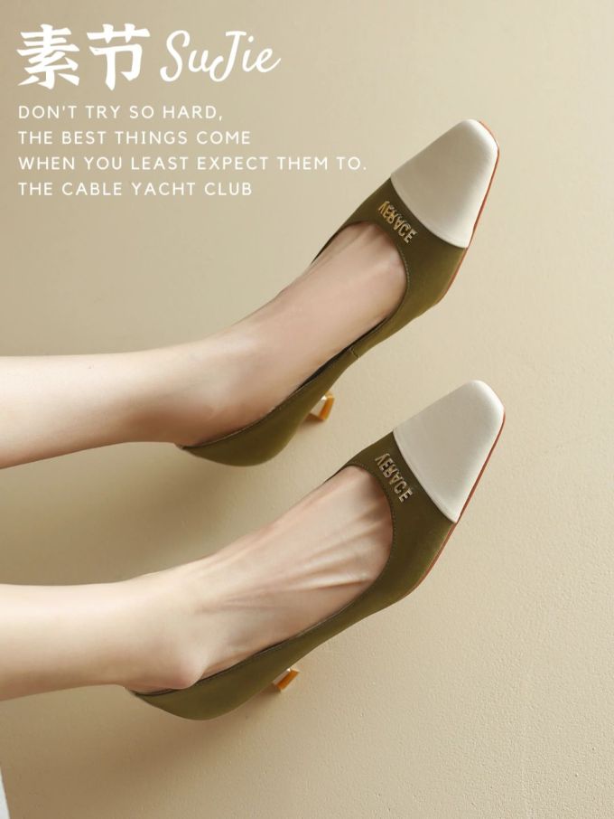 细跟 中跟 尖头 低帮 一脚蹬 浅口鞋 皮革 