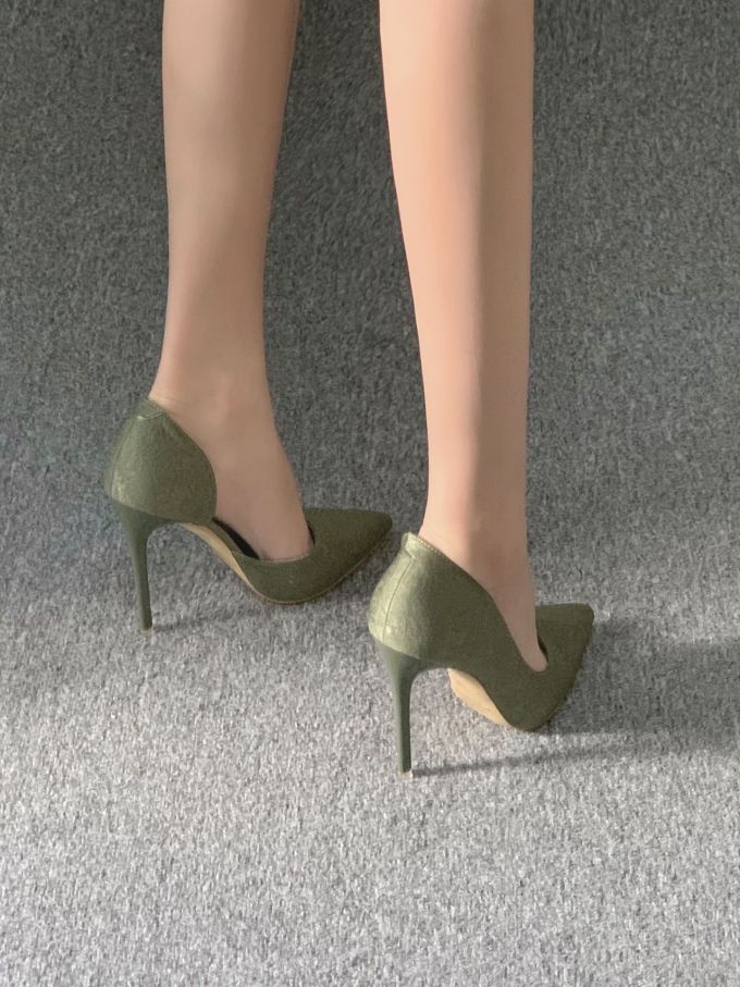 细跟 高跟 低帮 一脚蹬 皮革 