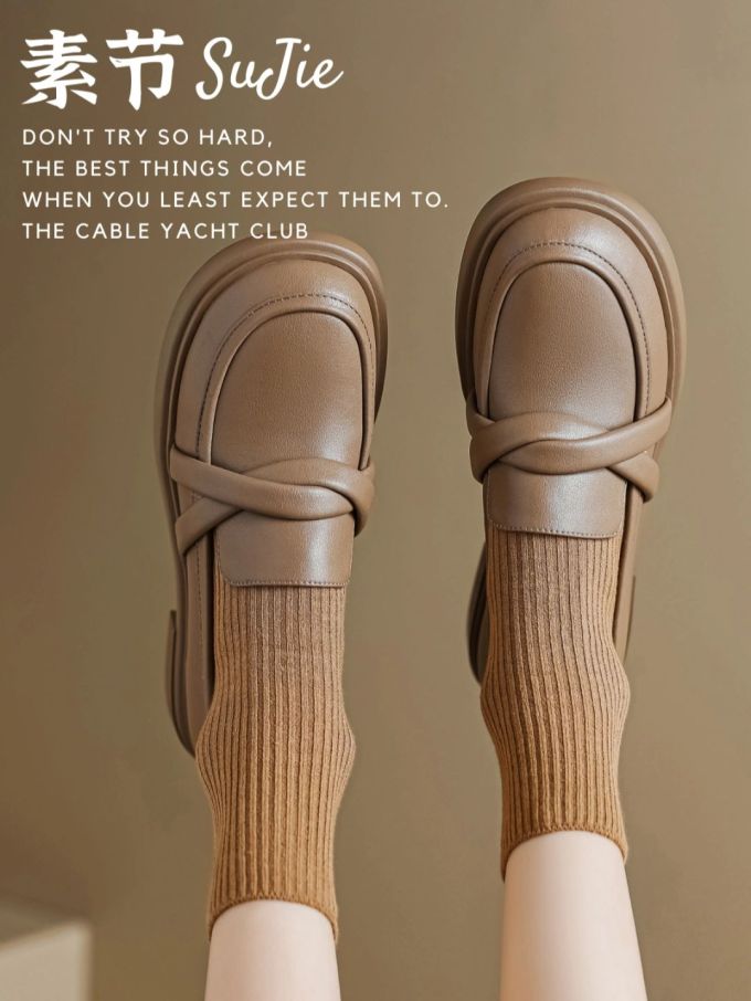 圆头 魔术贴 深口鞋 皮革 