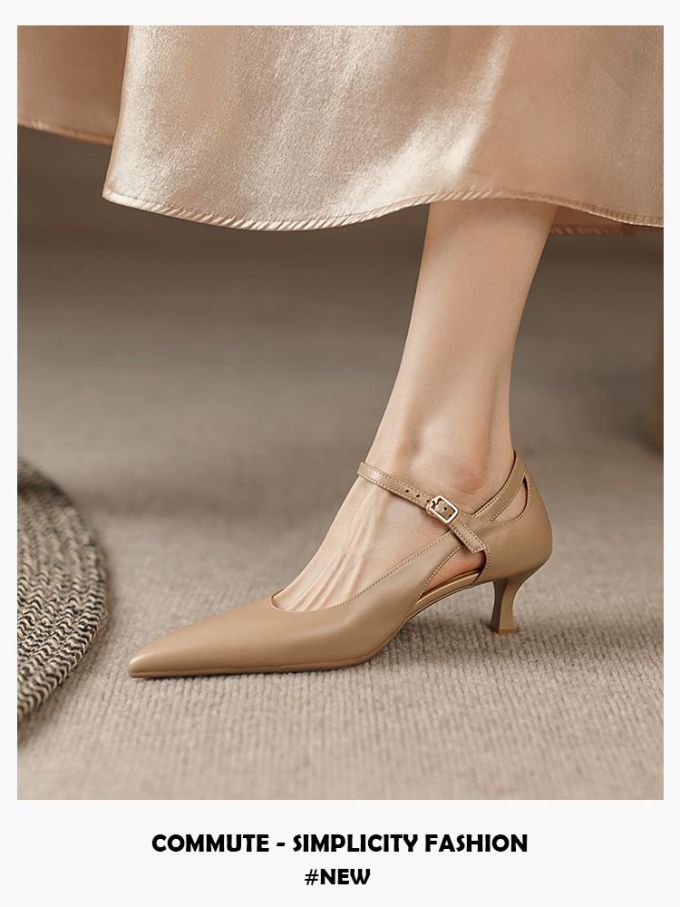 细跟 中跟 尖头 低帮 袢扣 浅口鞋 皮革 