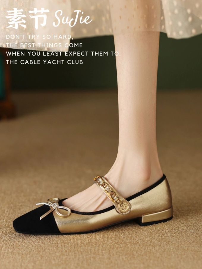 粗跟 低跟 尖头 低帮 袢扣 浅口鞋 皮革 