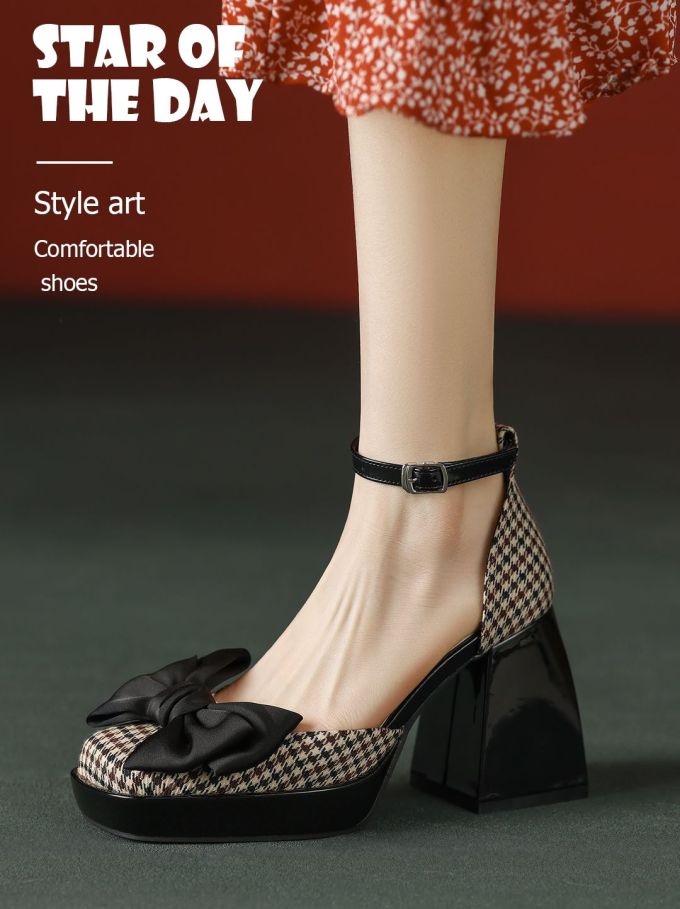 粗跟 中跟 圆头 低帮 袢扣 浅口鞋 皮革 