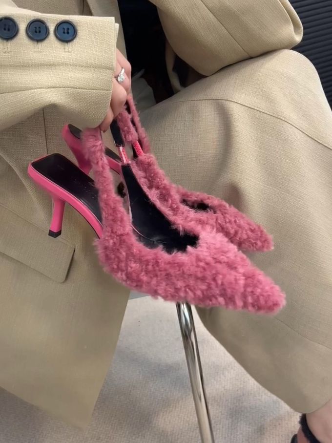 中跟 尖头 一脚蹬 