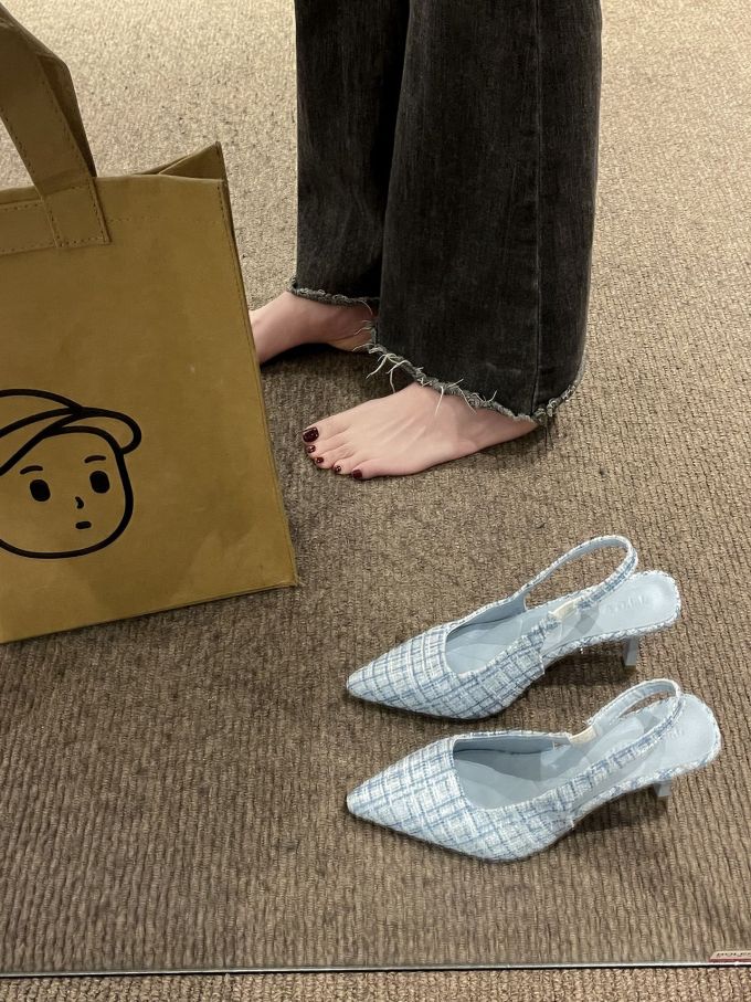 细跟 中跟 尖头 低帮 一脚蹬 浅口鞋 