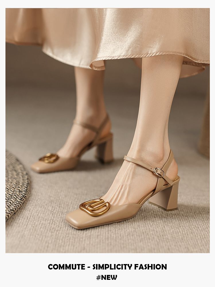 粗跟 中跟 方头 低帮 袢扣 浅口鞋 皮革  - VALI鞋履AI设计主图