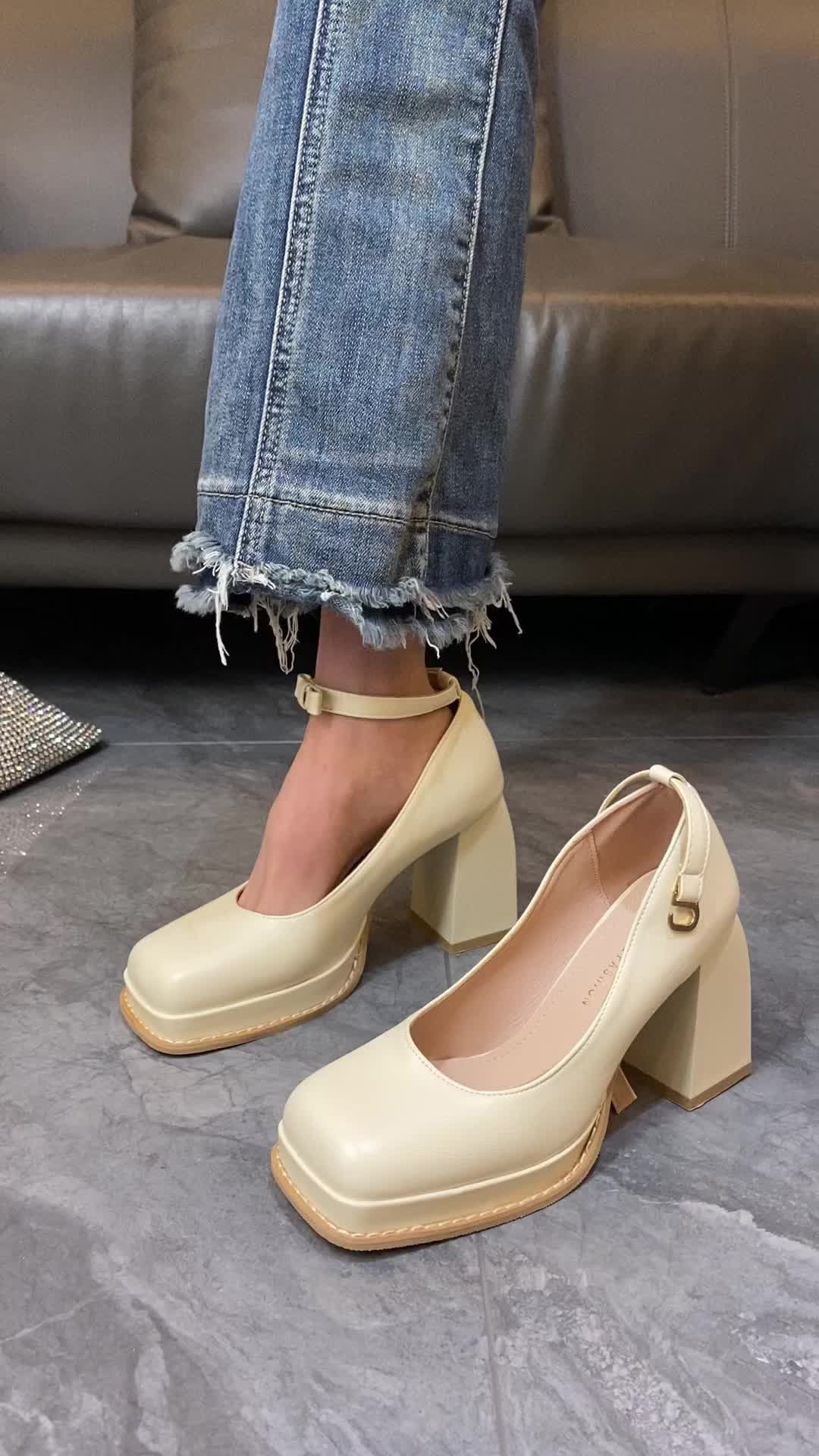 粗跟 高跟 方头 低帮 一脚蹬 中口鞋 皮革  - VALI鞋履AI设计主图