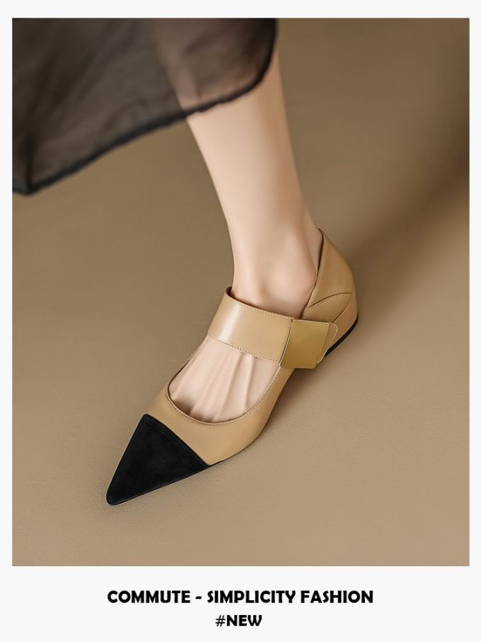 粗跟 低跟 尖头 低帮 魔术贴 浅口鞋 皮革 