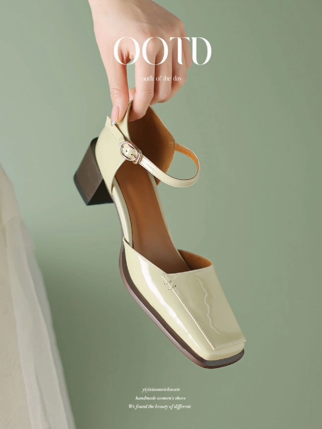 粗跟 高跟 方头 低帮 袢扣 中口鞋 皮革  - VALI鞋履AI设计主图