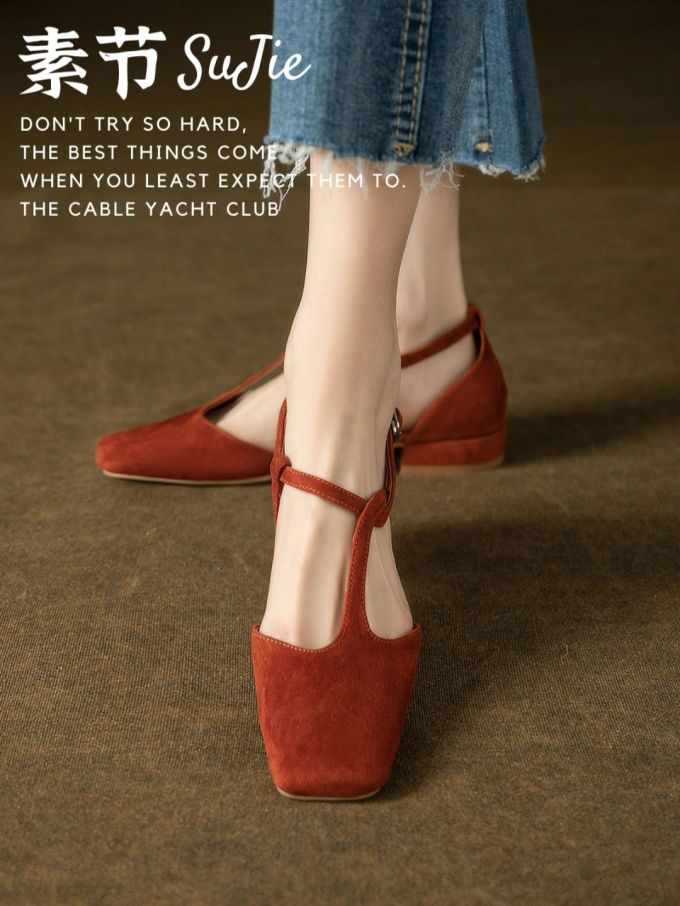 方头 低帮 浅口鞋 皮革 