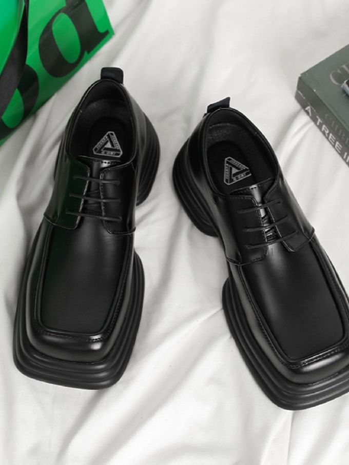 方头 插扣 深口鞋 皮革 