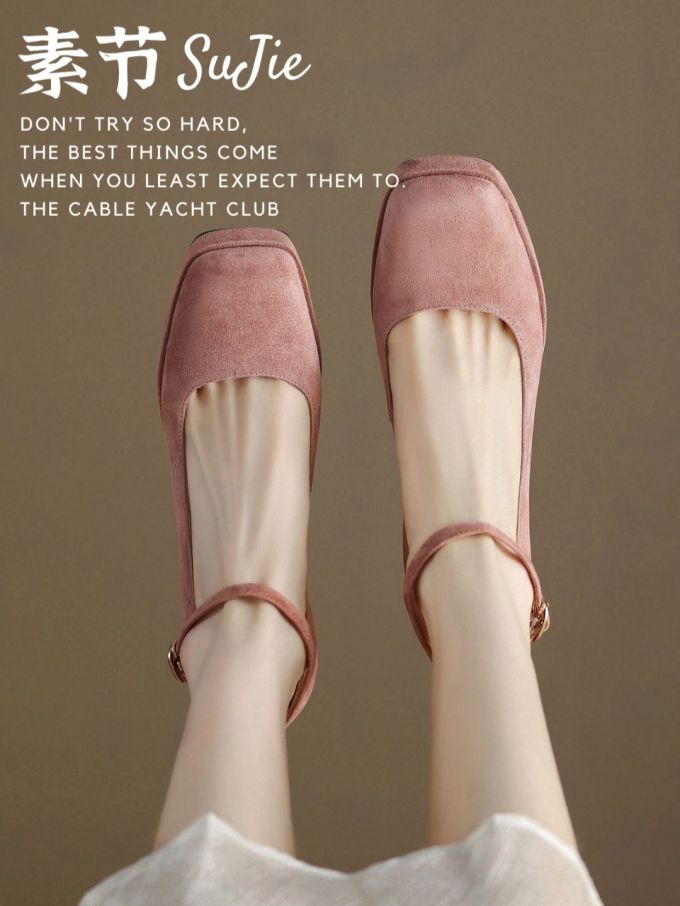 方头 袢扣 浅口鞋 皮革 