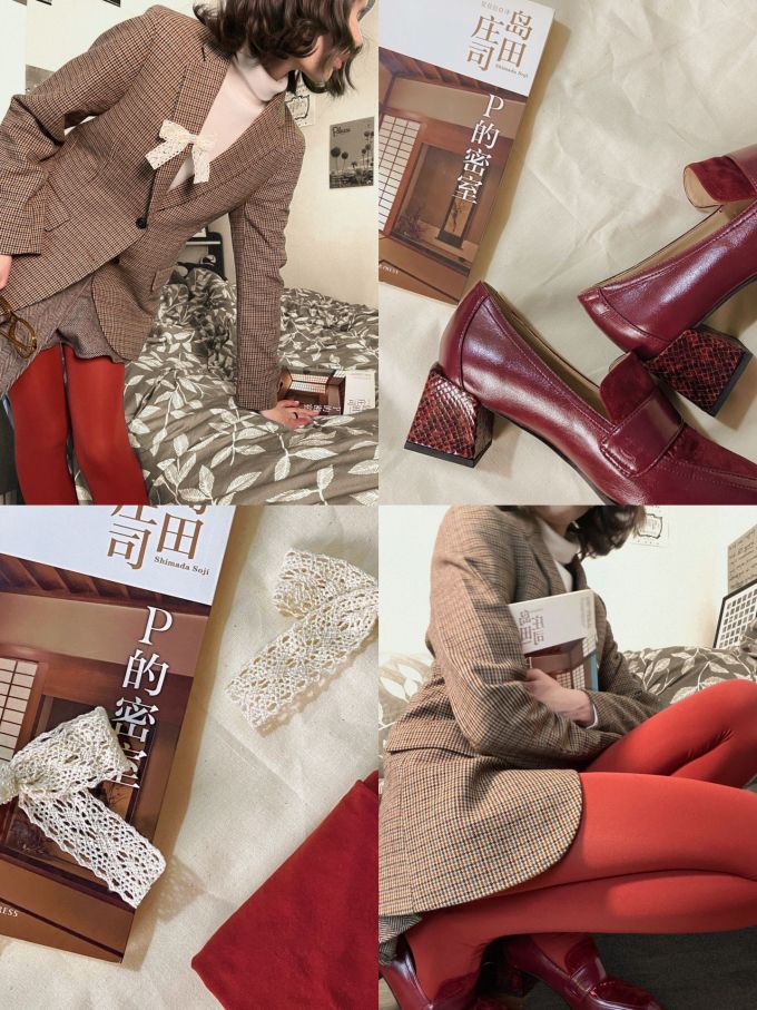 正装面料 X型 翻驳领 格纹/菱格 暗红棕色 暗土褐色 基础扣饰 复古 