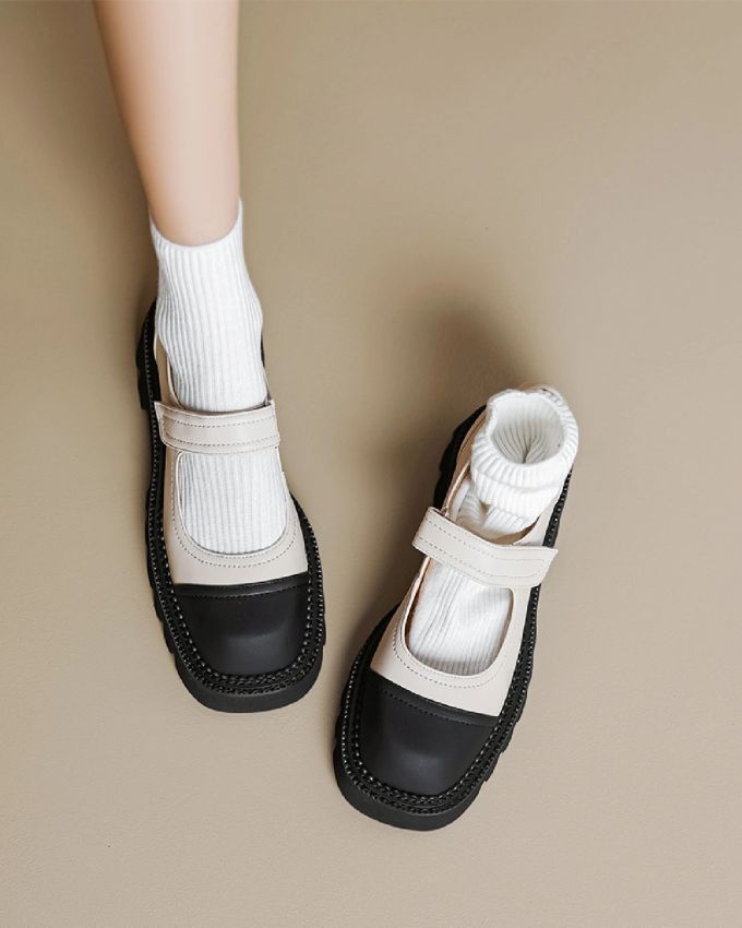 圆头 低帮 魔术贴 中口鞋 皮革 