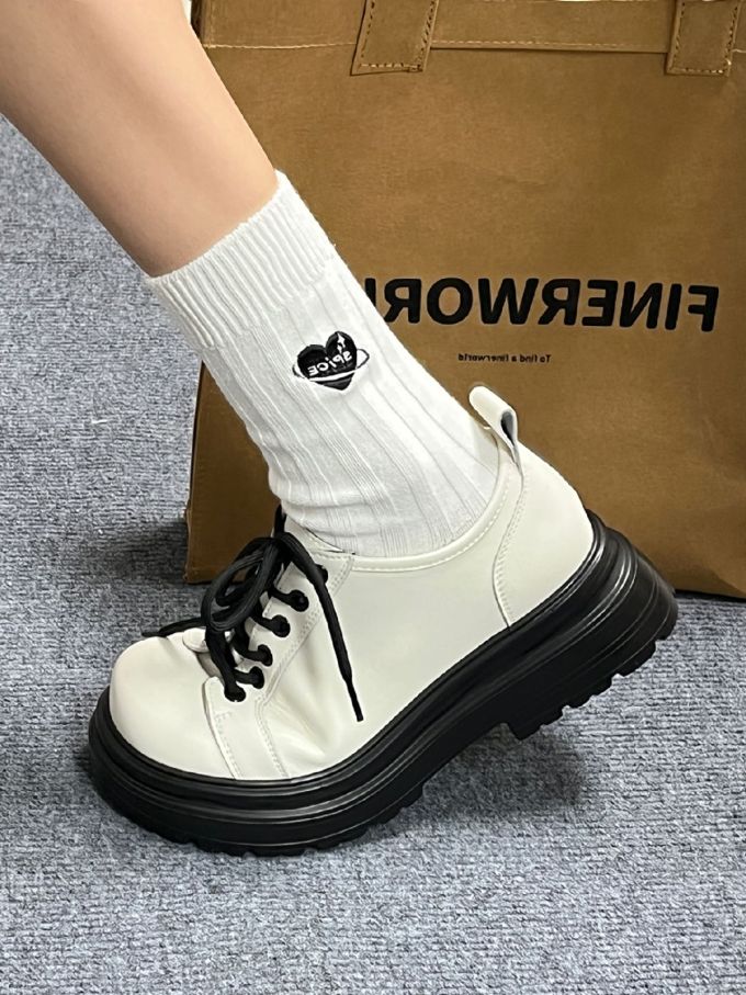 粗跟 低跟 圆头 低帮 系带 深口鞋 皮革 