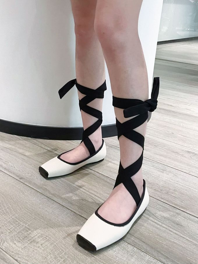 方头 低帮 系带 浅口鞋 皮革 