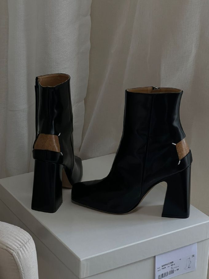 粗跟 高跟 低筒 皮革 