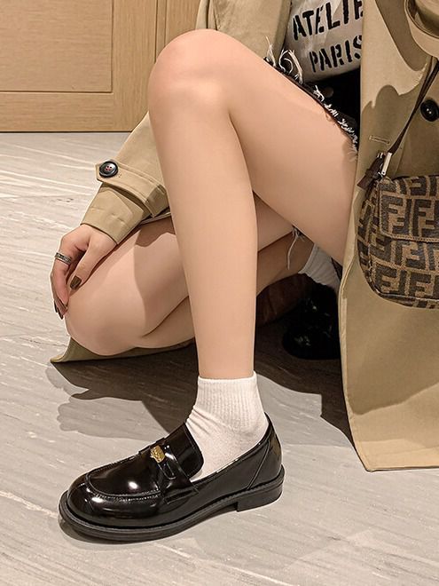 粗跟 低跟 圆头 低帮 一脚蹬 深口鞋 皮革 