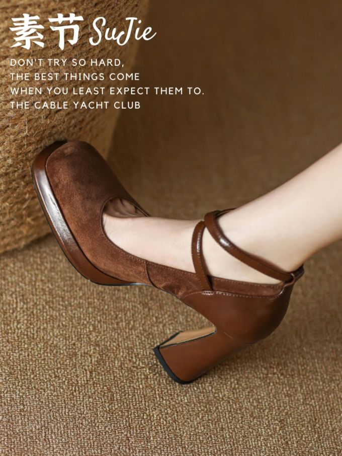 粗跟 中跟 方头 低帮 浅口鞋 皮革 