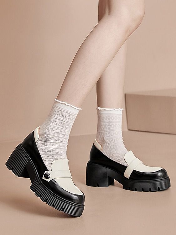 厚底 圆头 低帮 松紧带 中口鞋 皮革  - VALI鞋履AI设计主图