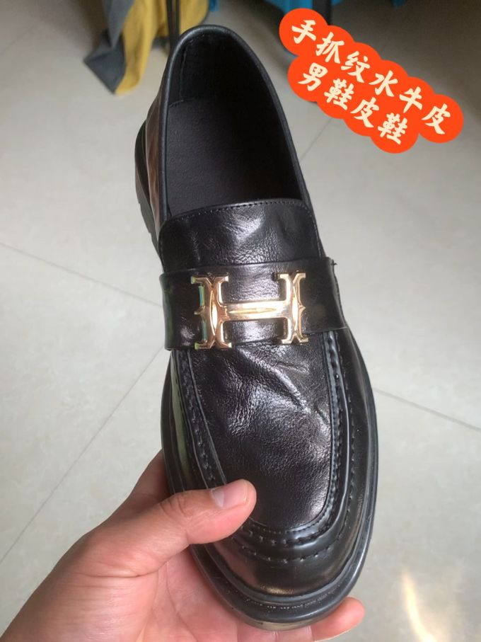 圆头 低帮 一脚蹬 深口鞋 皮革 