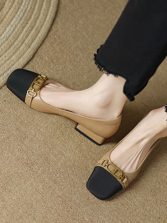 粗跟 中跟 方头 低帮 一脚蹬 浅口鞋 皮革  - VALI鞋履AI设计主图