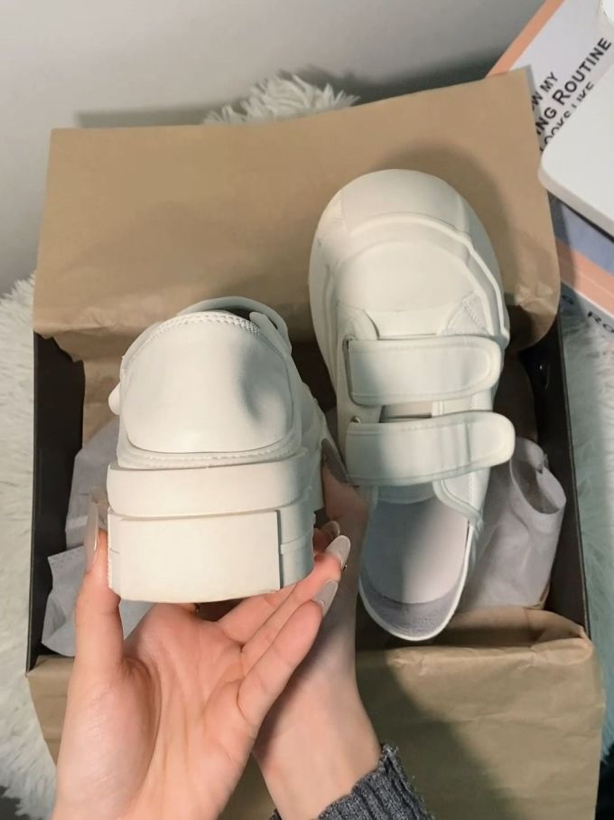 圆头 低帮 魔术贴 深口鞋 皮革 