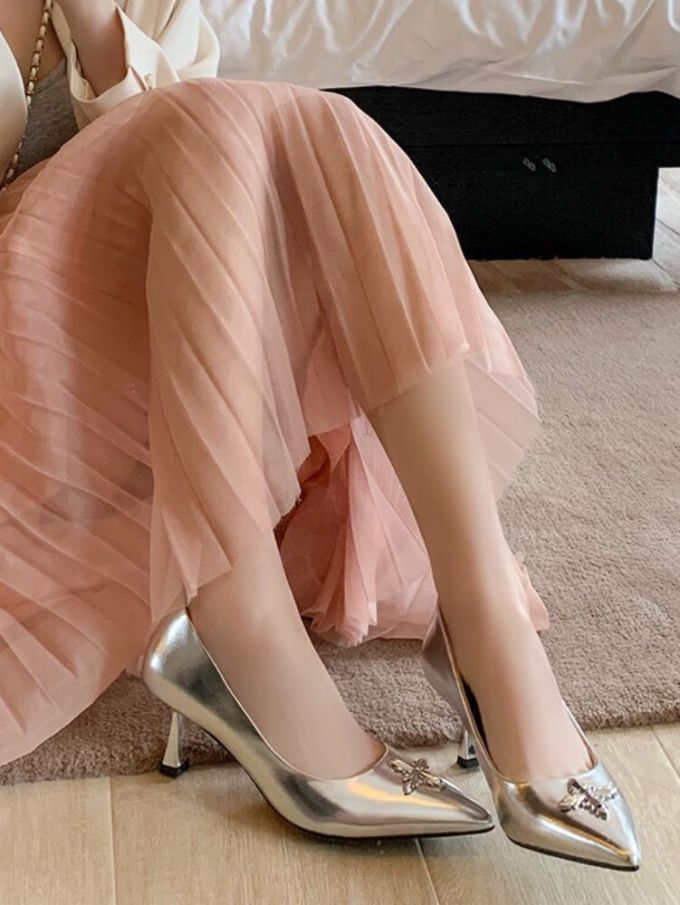 细跟 中跟 尖头 低帮 一脚蹬 浅口鞋 皮革 