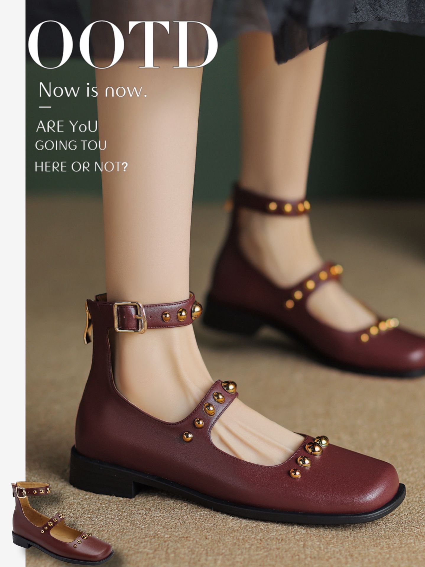 粗跟 低跟 圆头 低帮 袢扣 浅口鞋 皮革  - VALI鞋履AI设计主图