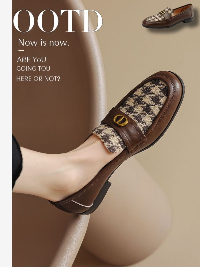 粗跟 低跟 圆头 低帮 一脚蹬 深口鞋 皮革 