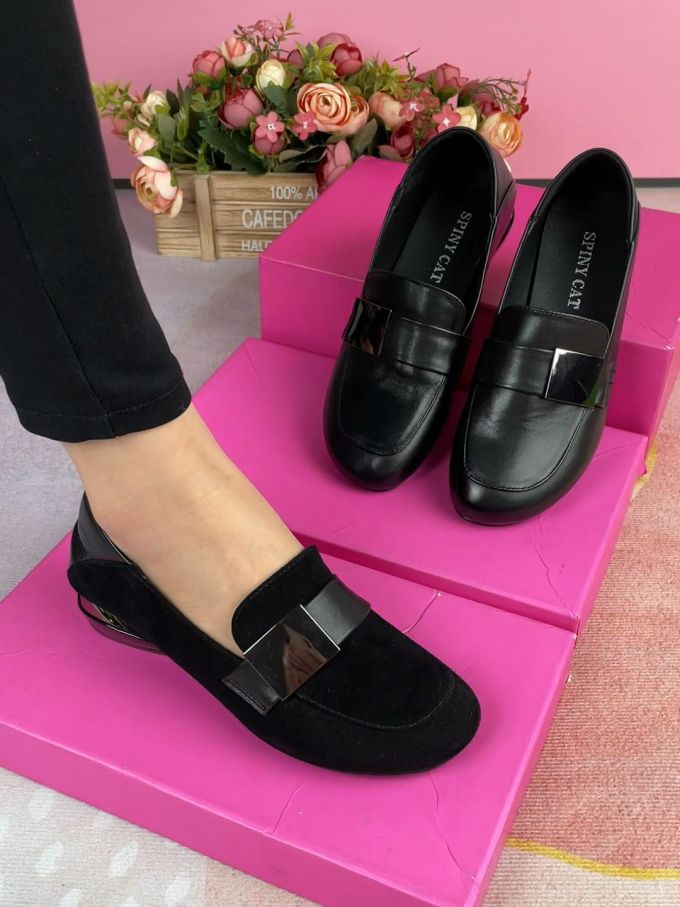 平底 圆头 低帮 一脚蹬 深口鞋 皮革 