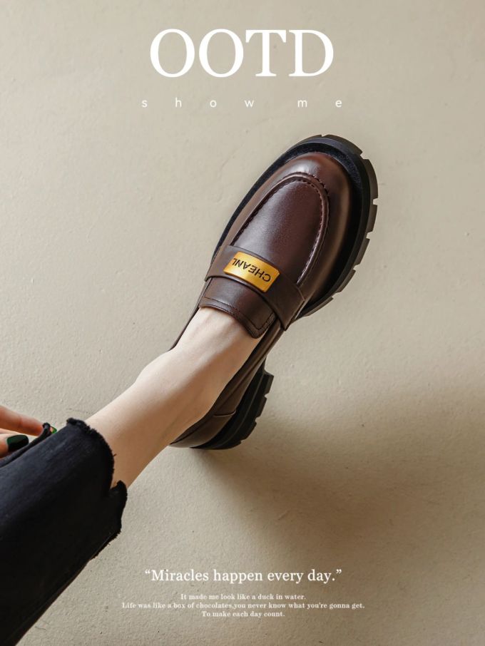 粗跟 低跟 圆头 低帮 一脚蹬 深口鞋 皮革 