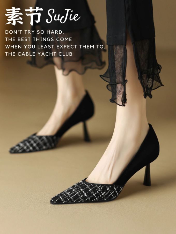 异形跟 高跟 尖头 低帮 一脚蹬 中口鞋 