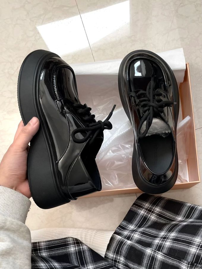 厚底 圆头 低帮 系带 深口鞋 皮革 