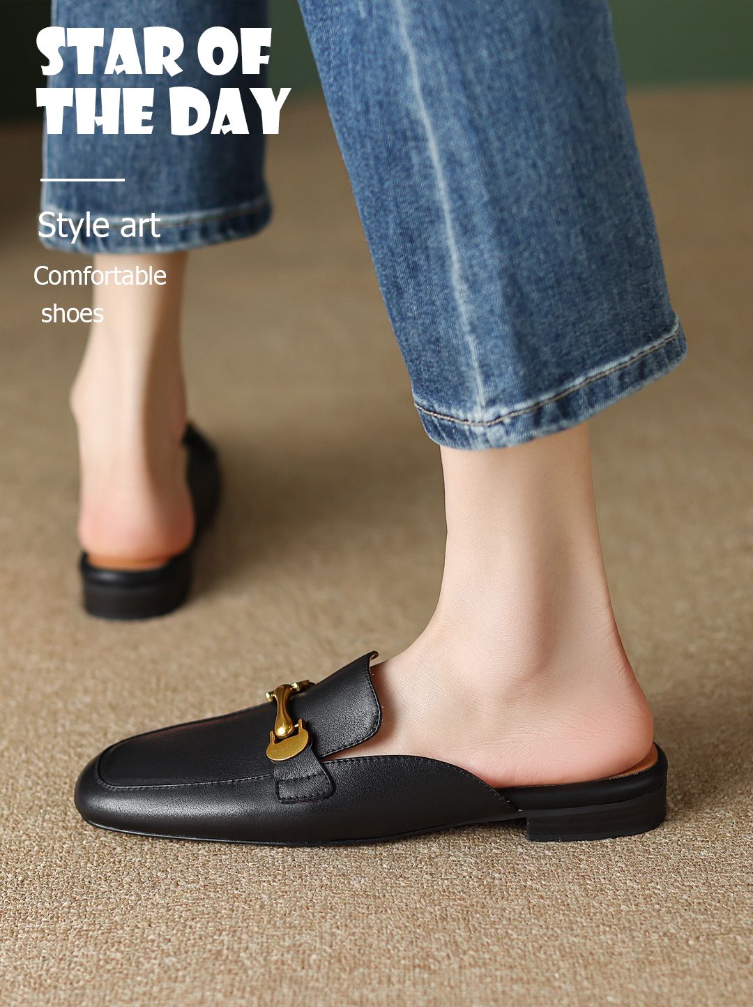 低跟 圆头 一脚蹬 皮革  - VALI鞋履AI设计主图