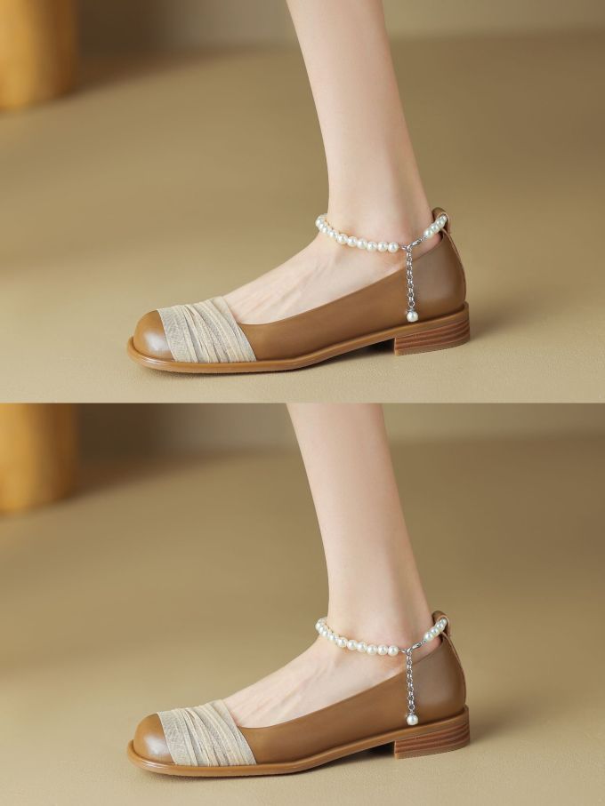 粗跟 低跟 圆头 低帮 袢扣 浅口鞋 皮革 