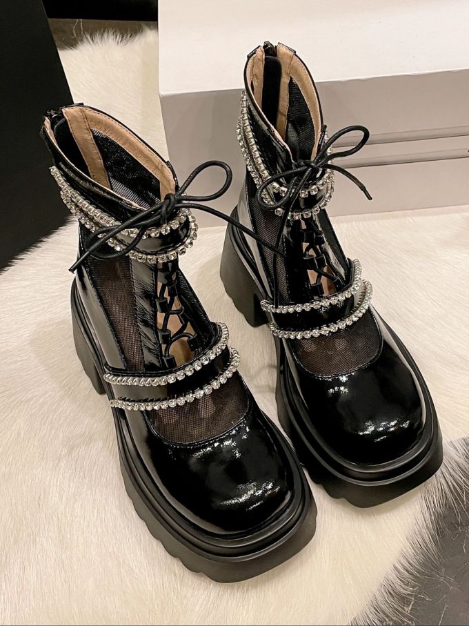 圆头 系带 低筒 皮革 