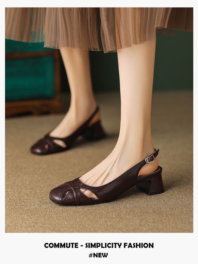 粗跟 中跟 圆头 低帮 袢扣 浅口鞋 